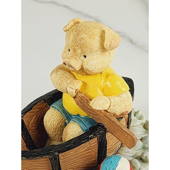 Piglet Pig Piggy Rowing On A Boat Figurine 4 1/4" Year 80s Home Decor Vintage - Picture 2 of 12